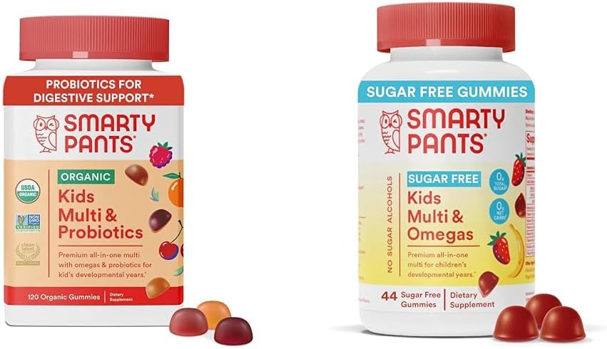 SmartyPants Kids Multivitamin Gummies Bundle: Organic Probiotics, Omega 3, Vitaminas D3, C, B12, B6, A, K & Zinc Immune Support, Sugar Free Strawberry Banana, 164 Condes