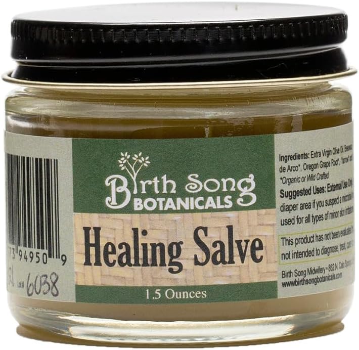 Botánicos de la Canción de Nacimientos Salve de Sanación Herbal Primer Intento de Ayuda, Herbal Skin Irritations Salve, 1.5oz Jar