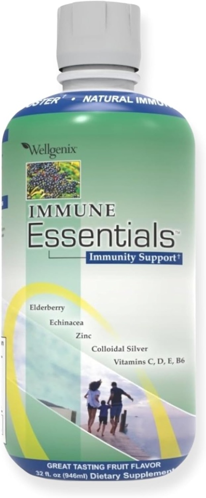 Wellgenix Immune Essentials - Líquido multivitamínico para hombres, mujeres y niños - Suplemento vegano con vitaminas C, D Elderberry Zinc, Echinacea para Toddler, Kid &amp; Adult 32oz