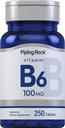 Piping Rock Vitamina B-6 100mg Suplemento tención 250 Tablets  durable as Pyridoxine Hydrochloride ← Non-GMO & Vegeterian Formula