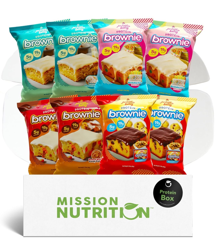 Prime Bites Protein Brownies Variety Pack Blondies - High Protein (19g), Collagen &amp; Whey Protein, Low Sugar - 8 Conde Snack &