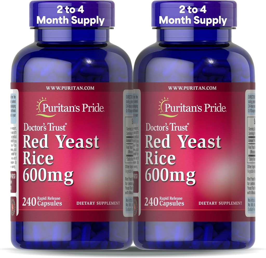Puritan's Pride Doctors Trust® Red Yeast Rice 600mg, Suplemento dietético, 240 cápsulas de liberación rápida, 2 Pack