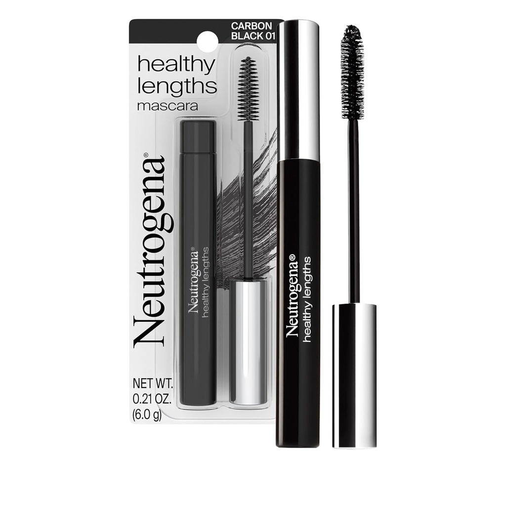 Neutrogena Longitudes saludables Mascara - con Vitamina E &amp; Aceite de Oliva, Longitud de la Fórmula Extende el look de tus pestañas hasta 100% sin Clupe, Flaco o Smudging, Carbon Black 0.21 oz