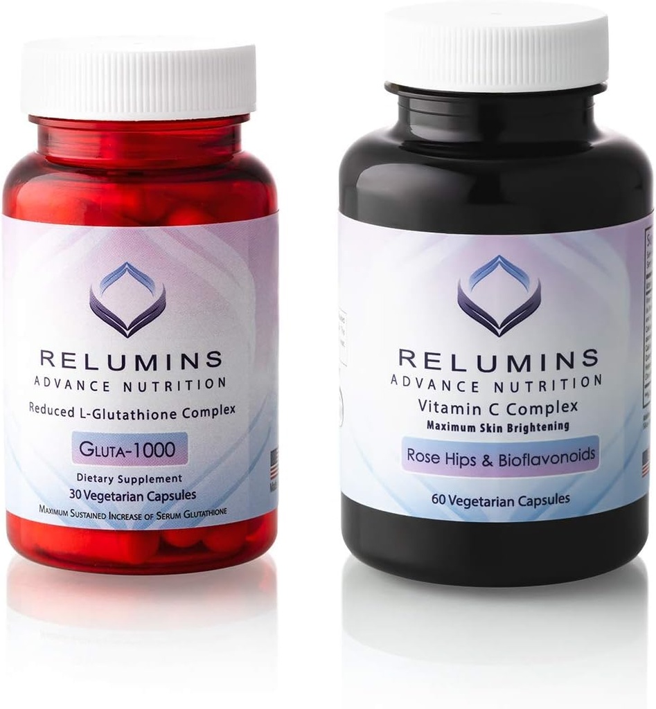 Reluminas Advance Nutrition Gluta 1000 y Advance Vitamina C - MAX Skin Lightening Complex- 30 Glutathione Capsules + 60 cápsulas de vitamina C