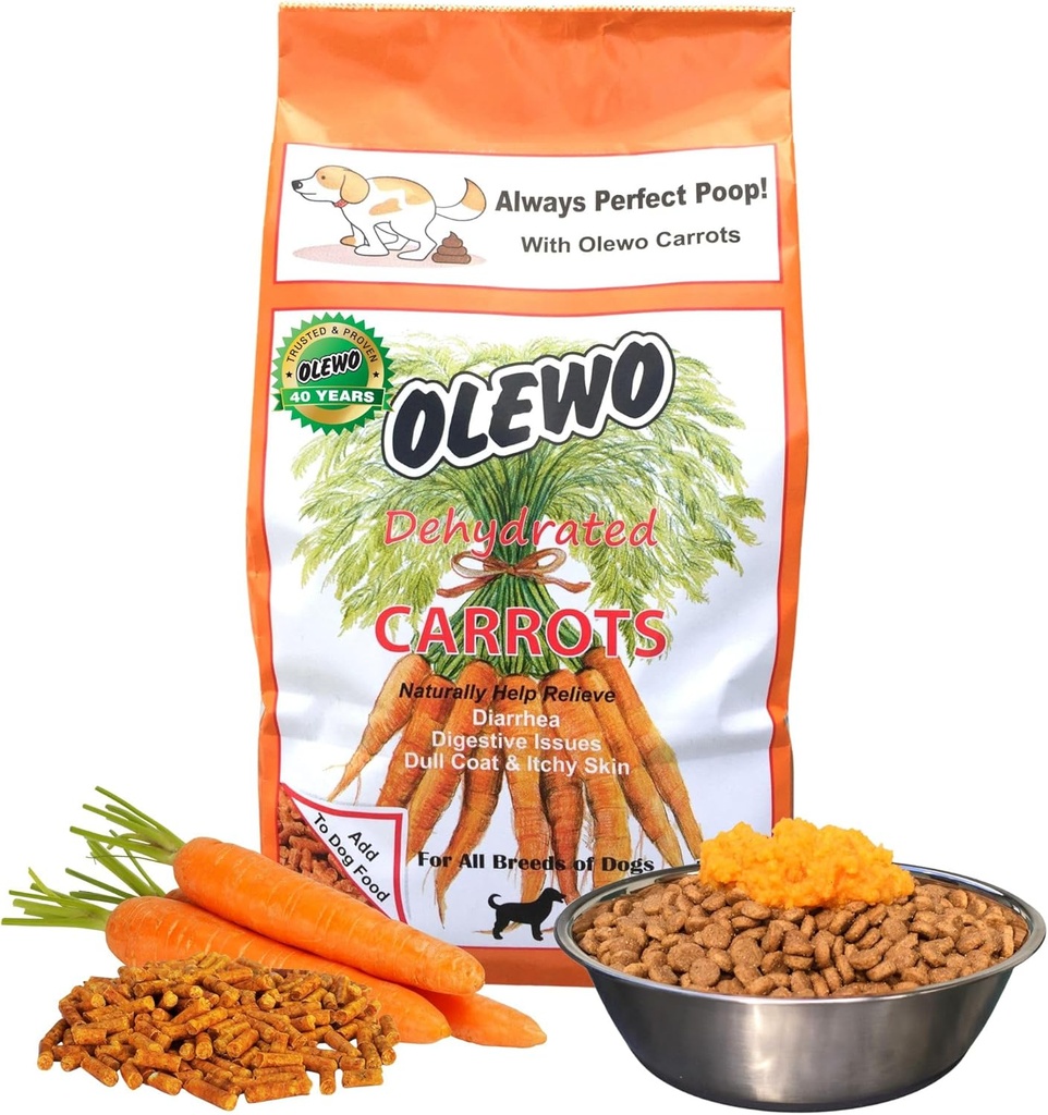 Carrotas originales de Olewo para perros – Fibra para Poop perfecto, Pasteles de comida para perros para comedores de Picky, Esquí natural &amp; Soporte para la carne, Multivitamina, Probióticos para Salud Digestiva y Gut, 5,5 libras