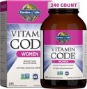 Jardín de Vida Multivitamínico para Mujeres, Código de Vitamina Mujeres Multi - Mujeres Alimentarias enteras Multi Vitaminas, Hierro, Folato no Ácido Fólico, Vitamina A y Probióticos para Mujer Energía, 240 cápsulas vegetarianas