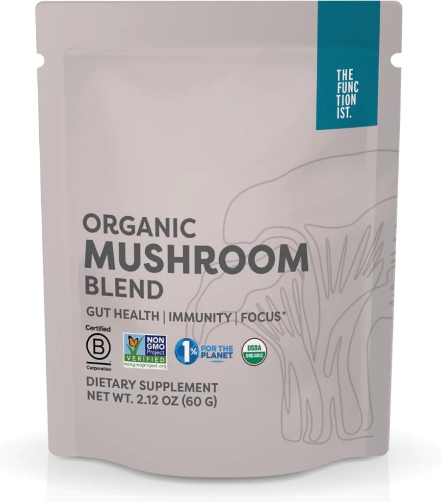 The Functionist Organic Mushroom Blend ← Orgánica Mushroom Suplemento Powder TEN 10 Mushroom Mix TEN Powerful Gut, Energy Mushroom Complex ← Premium Mushroom Drink Powder - Vegan, Kosher, 2.12 Oz