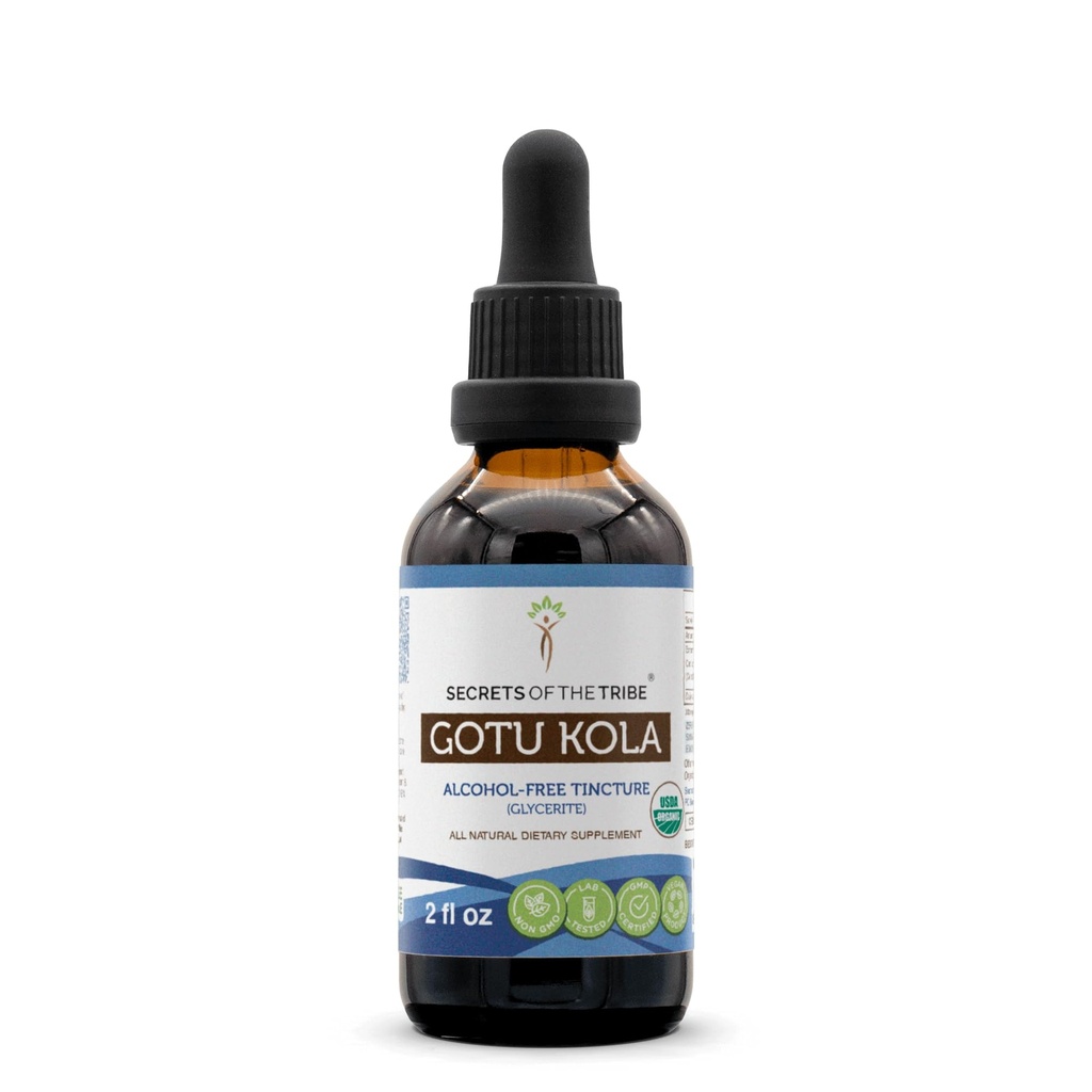 Secrets of the Tribe Gotu Kola USDA Organic | Alcohol-Free Extract, High-Potency Herbal Drops | Made from 100% Certified Organic Gotu Kola (Centella asiatica) Dried Herb (2 oz)
