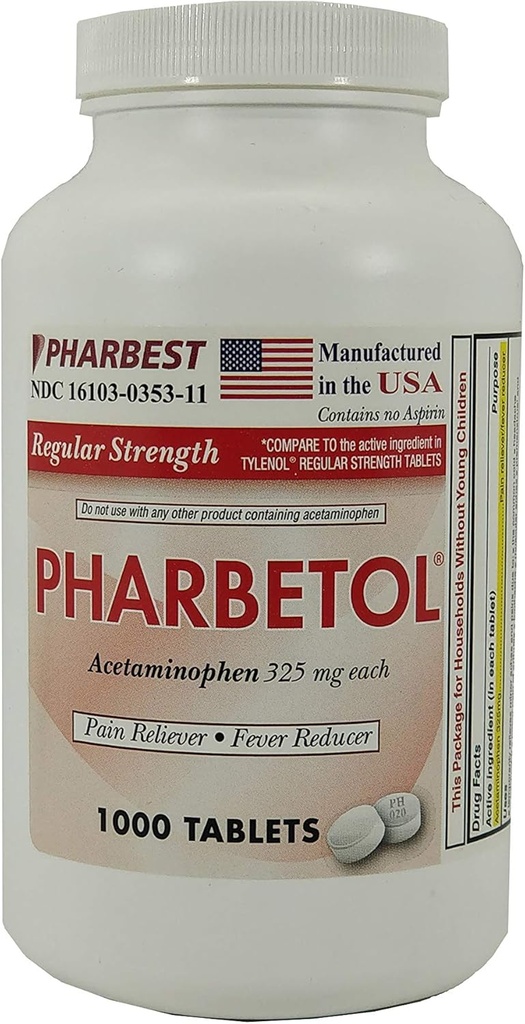 Pharbest Acetaminophen 325 mg 1000 Count Tablets