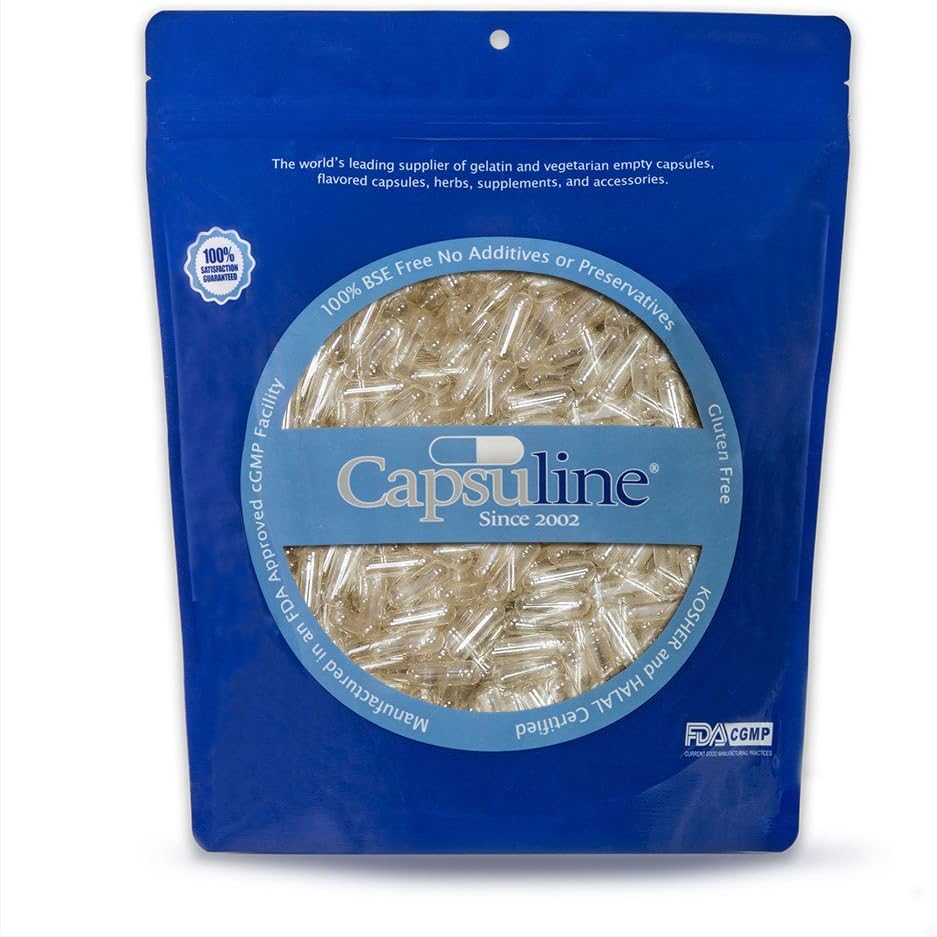 Capsuline Size 2 Empty Vegan Capsules, Clear - 1000 Cuentas sometidas Vegetarian, Kosher, Non-GMO & Halal Certified TENDIY Vegetable Capsule Filling