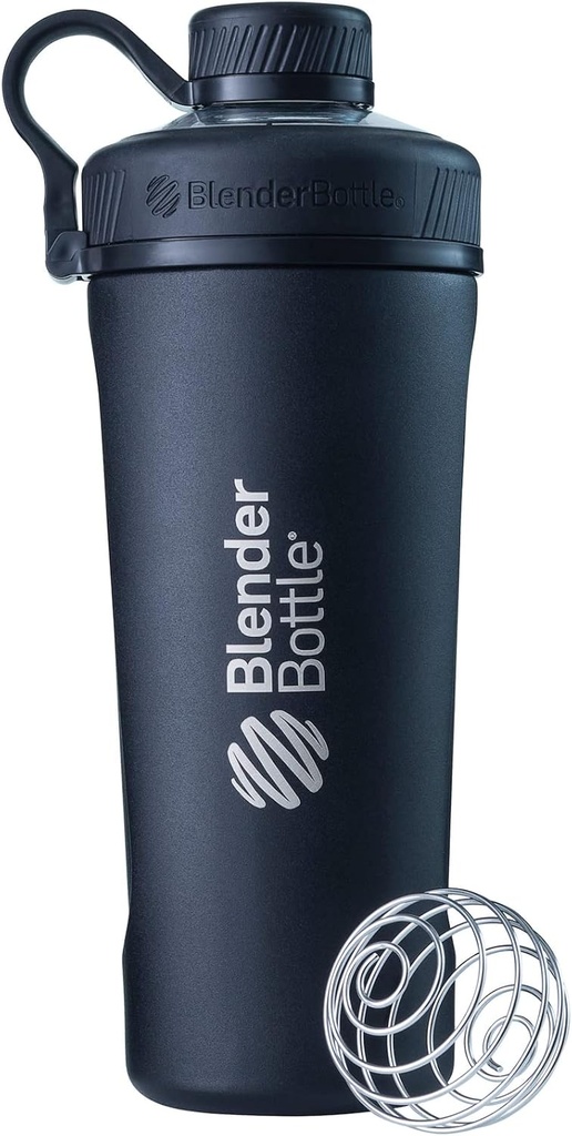 BlenderBottle Radian Shaker Cup Botella de agua de acero inoxidable aislada con Wire Whisk, 26 onzas, Matte Black