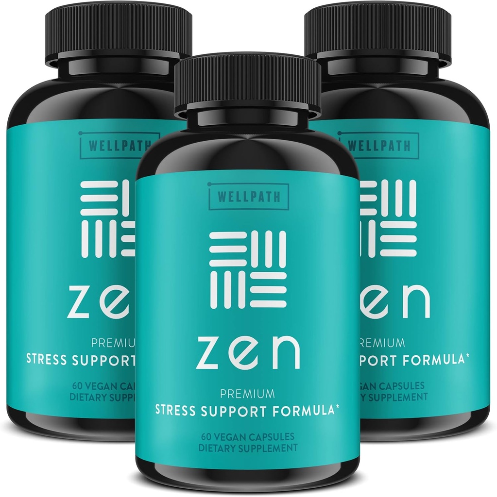 WellPath Zen Stress Relief Supplement + Mood Support (180 ct) ← Calm, Estrés &amp; Energy Aid Silencio Ashwagandha Root, Rhodiola Rosea, L-Theanine, Lemon Balm  Herbal Capsules