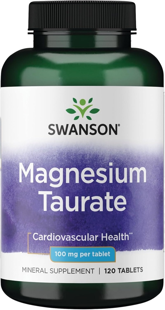 Swanson Magnesium Taurate - Suplemento Mineral- Magnesio Natural y Fórmula Taurina (120 Tabletas, 100 mg cada una)