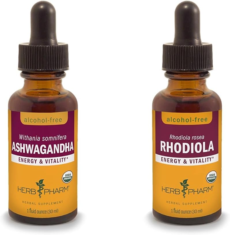 Herb Pharm Ashwagandha & Rhodiola Extracts for Energy, Vitality, Endurance & Stamina, 1 Oz Cada uno