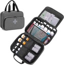 CURMIO Pill Bottle Organizer Portable Medicine Bag, Lockable Prescription Bottle Storage for Pill Bottles, Vitamins, Medical Supplements for Home Storage and Travel, Gray (Empty Medicine Bag)