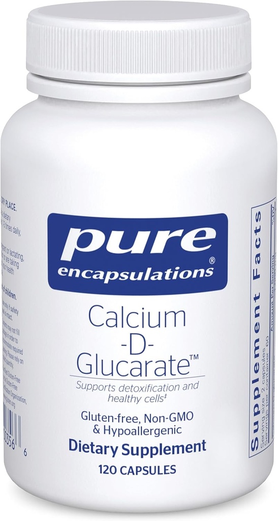 Pure Encapsulations Calcium-D-Glucarate ← Suplemento para apoyar la salud celular en el hígado, los pulmones, el pecho y el colon* Ø 120 Capsules