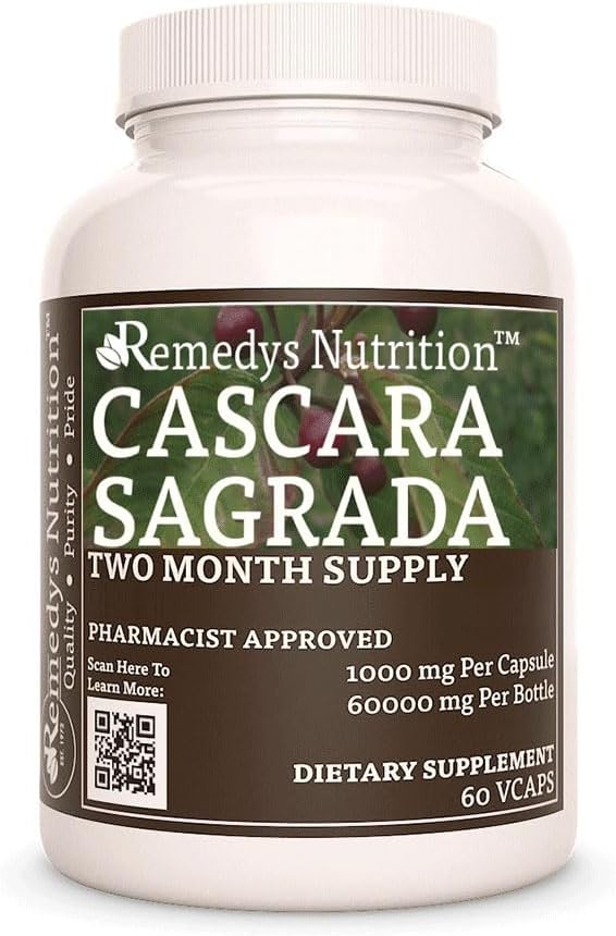 Nutrición de Remedy Cascara Sagrada tención 1,000 mg, 60 cápsulas veganos Suplemento dietético de Herbal