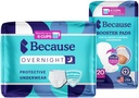 Debido a la incontinencia nocturna ropa interior y Booster Pad Bundle para Hombres y Mujeres ¦ Incluye ropa interior - Blanco, Tamaño Grande 20 Conde y Booster Pads 20 Conde - Absorbs hasta 10 Copas