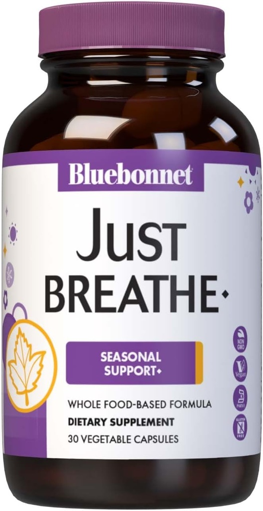 Bluebonnet Nutrition JustBreathe, Seasonal Support*, Non-GMO, Kosher Certified, Gluten-Free, Soy-Free, Dairy-Free, 30 cápsulas vegetales, 15 piezas