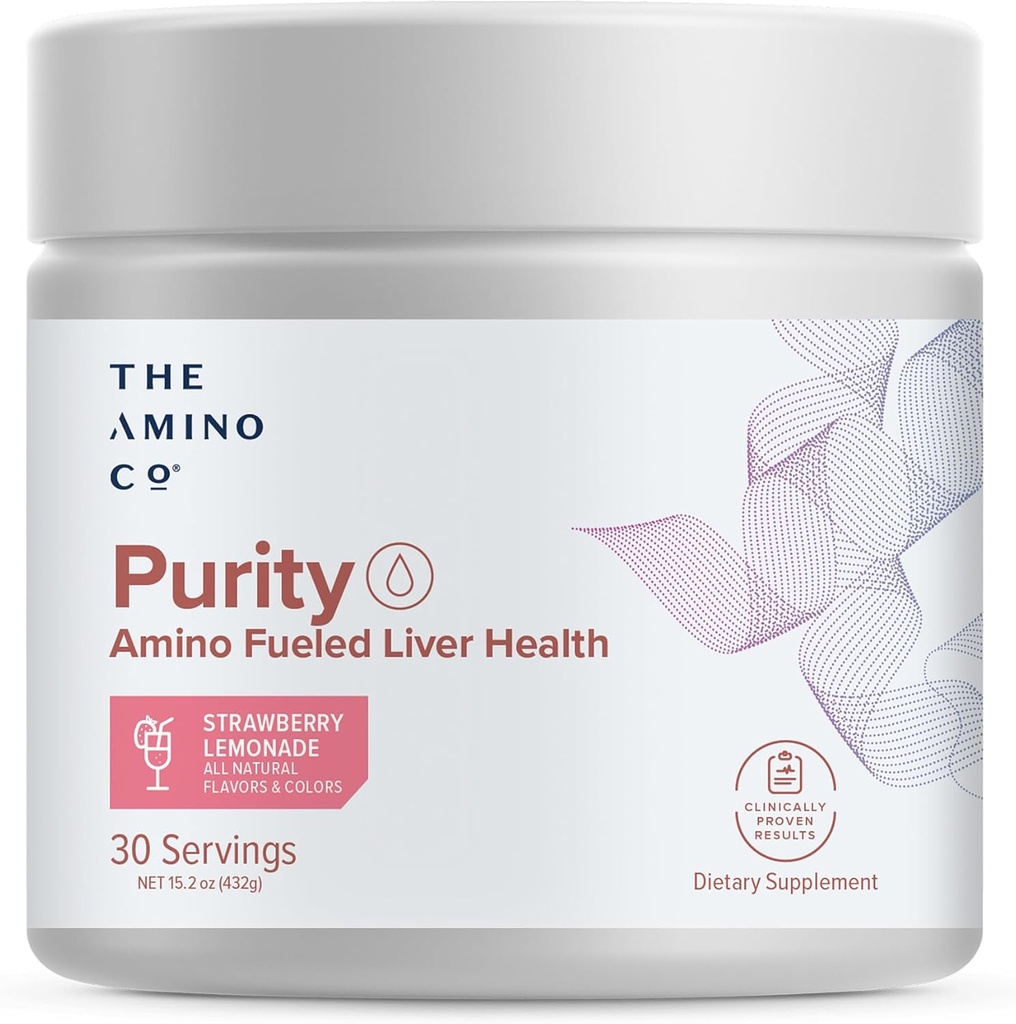 El Amino CO. Pureza - Suplemento de soporte para el hígado con ácidos esenciales para la limpieza de desintoxicación del hígado - Boost Liver Health for Optimal Liver Support- Strawberry Lemonade, 30 Servimientos