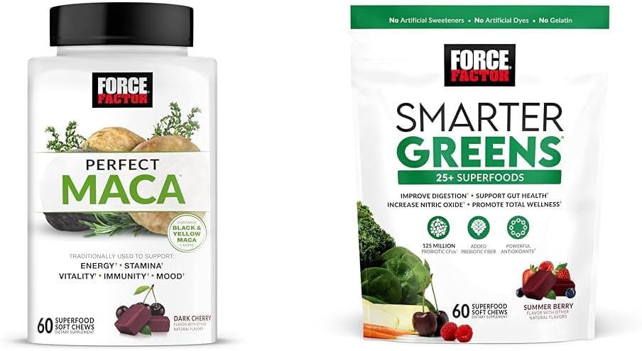 Force Factor Maca Root and Greens Superfood Soft Chews Bundle with 60 Soft Chews Each
