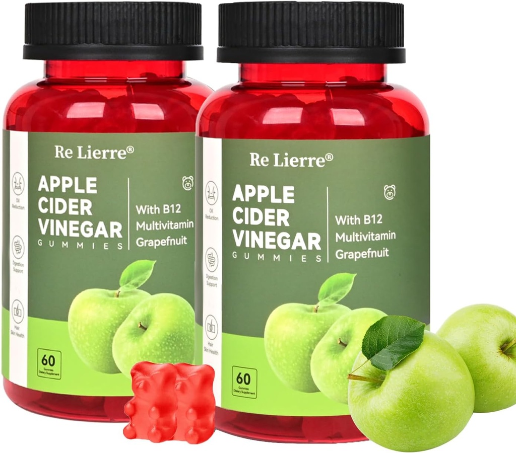 MONTUE Apple Cider Vinegar Gummies B12 Multivitamínico,ACV Suplemento Gummy Vitaminas,No GMO, Suplemento Vegetariano para Hombres,Apoyo Normal Niveles de Energía & Gut Health Gummies (60Gummies+60Gummies)