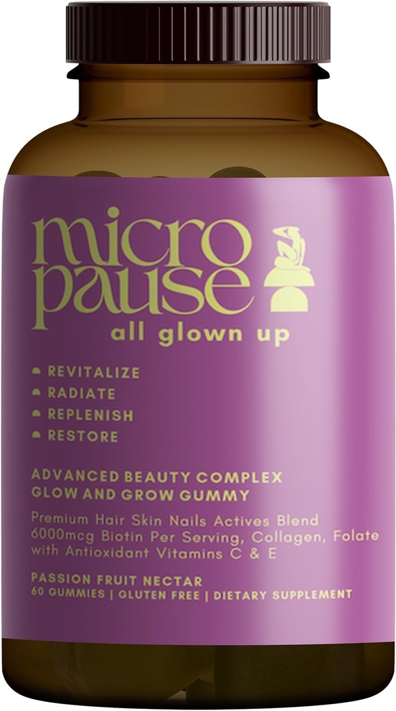 All Glown Up Advanced Beauty Complex Glow and Grow Gummies with Biotin, Collagen, and Antioxidant Vitamins A, C, and E for Hair, Skin, and Nails.