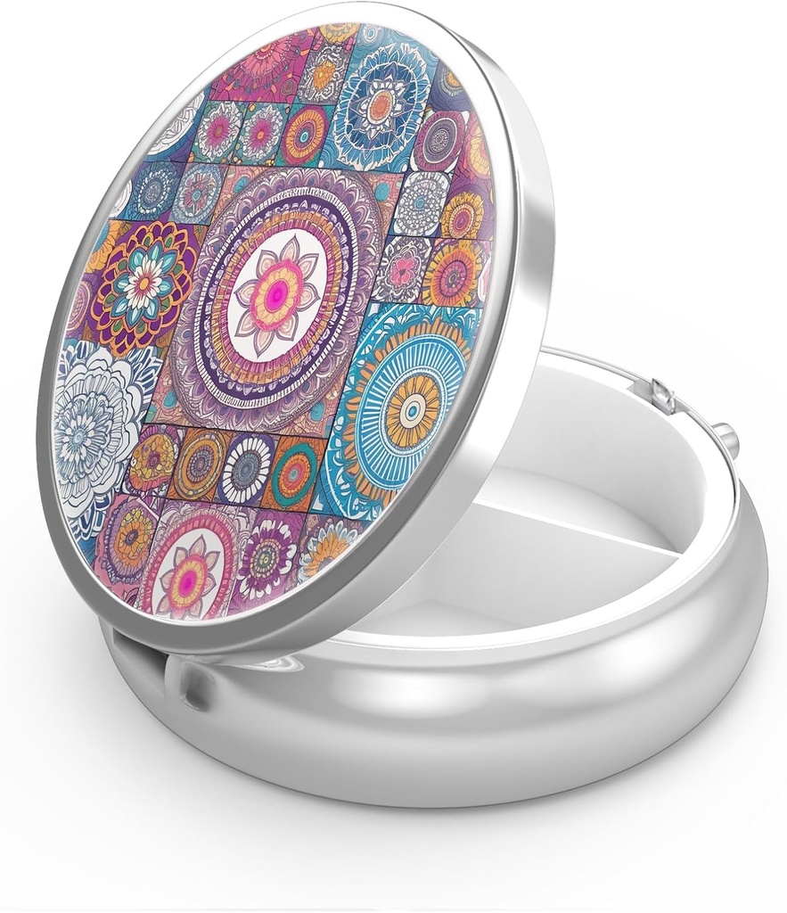 Caja de Píldora 3 Funda de Píldora pequeña, Portátil para Pocket o Píldora de Píldora de Píldora para mantener vitaminas, medicamentos, aceite de pescado y suplementos (Mandala Cartoon)