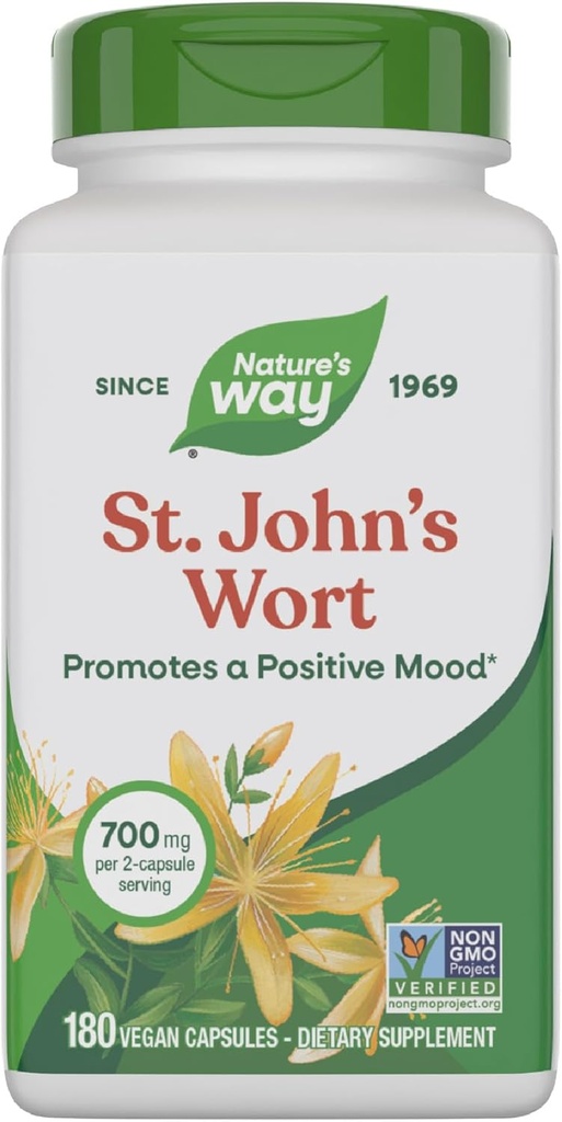 Camino de la Naturaleza St. John Wort Herb, Promueve una Perspectiva Positiva*, 700 mg por 2-Capsula Serving, Proyecto No GMO Verificado, Vegan, 180 cápsulas (Paquete Mayo Vary)