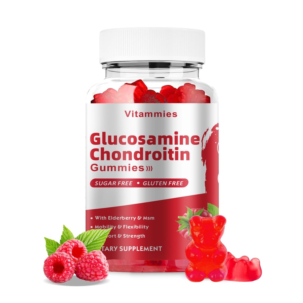Glucosamine Chondroitin Gummies with MSM & Elderberry Extra Strength - Joint Support, Antioxidant Immune Support Supplement for Adults, Men & Women Minerals, coenzyme Q10, DHA - 60 Raspberry Gummies