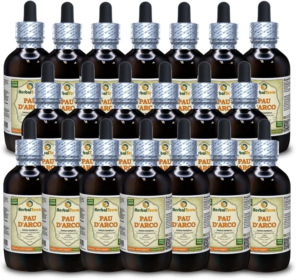 PAU d'arco (Tabebuia Impetiginosa) Tincture, Dried Bark Liquid Extract (Marca: HerbalTerra, Proudly Made in USA) 20x4 fl.oz (20x120 ml)