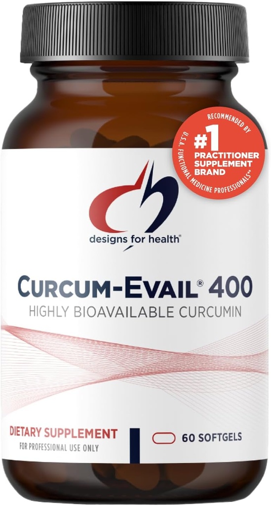 Diseños para Curcum-Evail 400 - Bioavailable Turmeric Curcumin Suplementos - Evail Emulsification Technology - Curcumin C3 Complex with Turmeric Oil + Vitamin E, Non-GMO (60 Softgels)