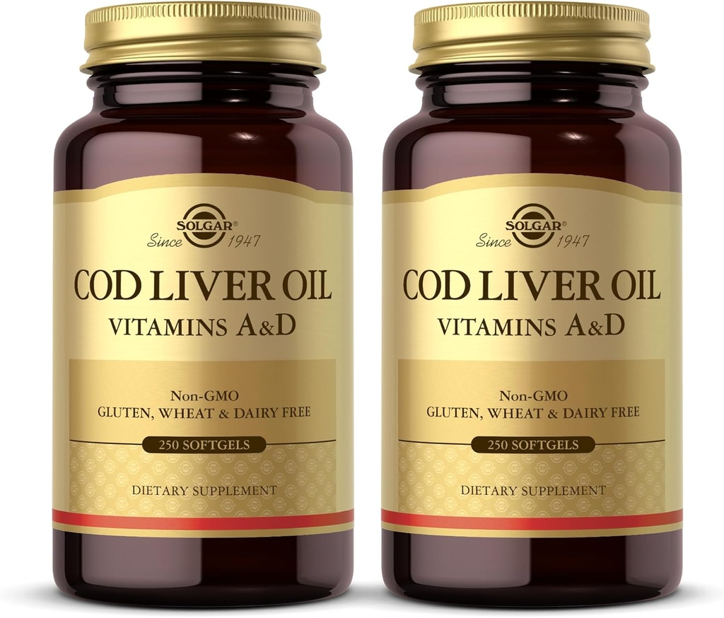 Solgar Cod Liver Oil - 250 Softgels, Pack of 2 - Provides Vitamins A & D - Non-GMO, Gluten Free - 500 Total Servings
