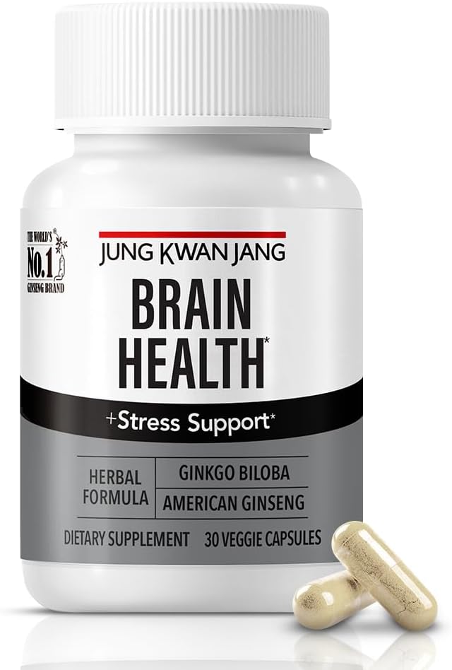JUNG KWAN JANG Ginkgo Biloba Suplementos con Ginseng Americano para la Fórmula de Salud del Cerebro, Memory Extra Strength, Focus Booster, Promote Cognitive Function - 30 cápsulas para hombres y mujeres