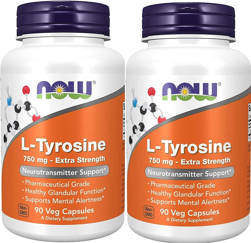 Ahora Alimentos: L-Tyrosine Neurotransmisor Soporte 750 mg, 90 cápsulas (2 pack)