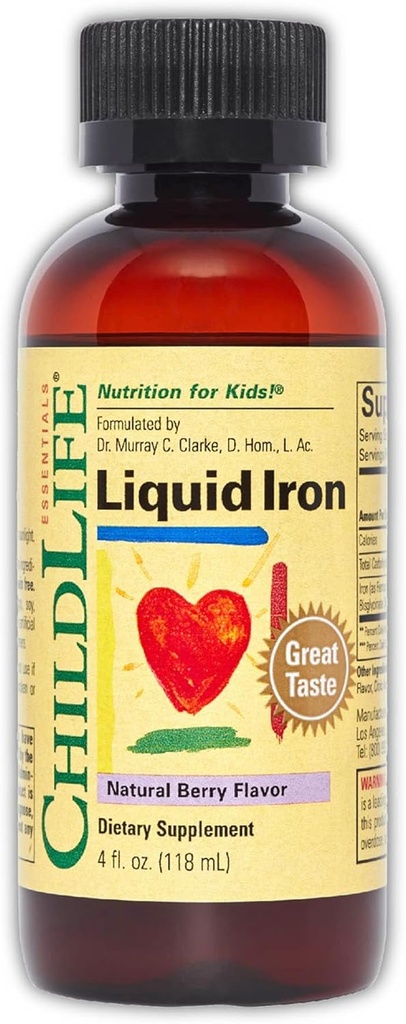 NILDLIFE ESSENTIALS Hierro líquido para niños - Suplemento de hierro gotas para bebé Toddler &amp; Baby, Gluten Free - Natural Berry, 4 Fl Oz