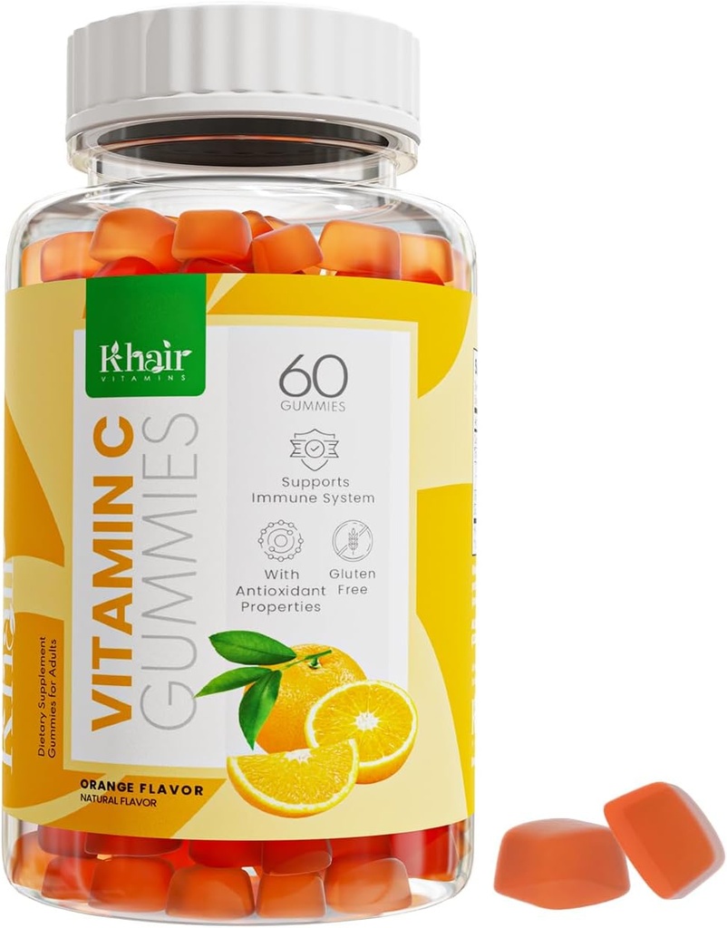 Jair Halal Vitamina C Gummies - No GMO, Sin gluten, Gelatin-Free, Vegetariano - Immune Support Gummies, Halal Delicious Vitamins for Adults &amp; Kids - 60 Gummies