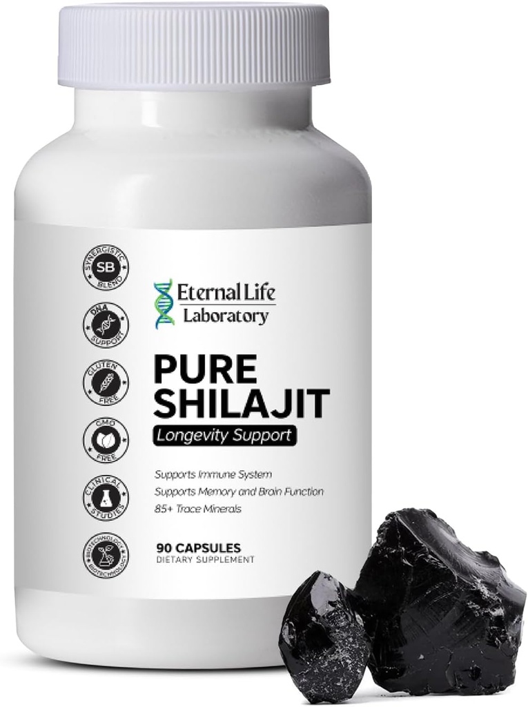 100% puro Shilajit, orgánico Himalayan Shilajit para Hombres &amp; Mujeres, 85+ Trace Minerals Rich in Fulvic Acid Shilajit Supplement for Energy &amp; Immune System 1000mg 90 Count