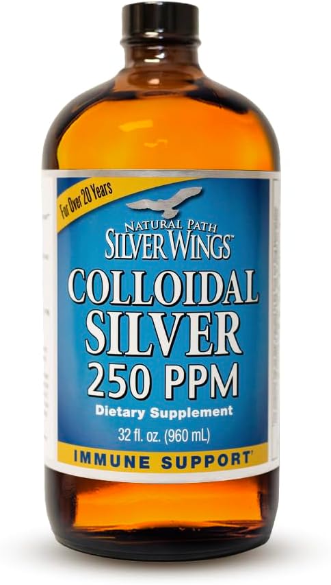 Natural Path Silver Wings Colloidal Silver Liquid - Enhanced Immune Support Supplement - 250ppm (1250mcg) - 32oz