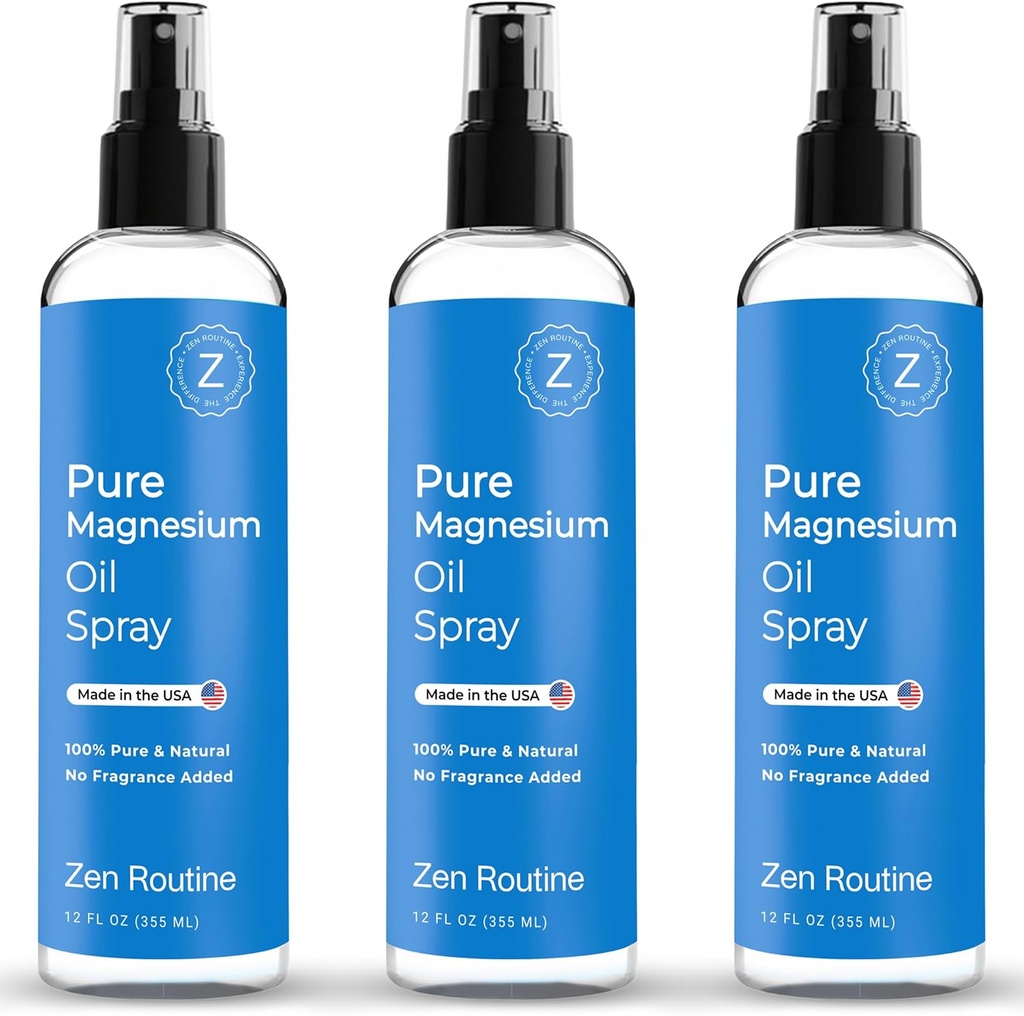Pulverizador de aceite de magnesio puro 12oz (3 Pack) – Orgánica de rayos de magnesio de la USP, Glycinate de magnesio tópico, aceite de magnesio para pies, cuerpo, musculosos y piernas – Hecho en EE.UU.