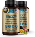 Shilajit Pure Himalayan Organic Capsules with Irish Sea Moss, Ashwagandha, Copper, Beet Root - Fulvic Acid Trace Minerals Supplement for Men &amp; Women - 90 Count, Non-GMO, Gluten-Free