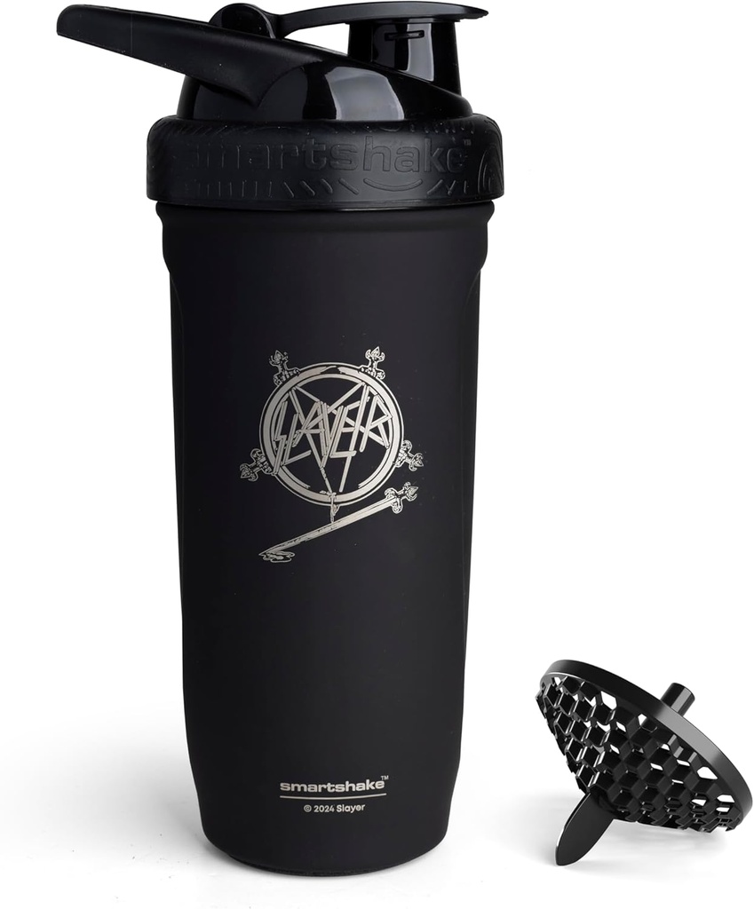 Smartshake Rockband Refuerzo Acero Inoxidable Protein Shaker Bottle 900 ml  durable 30 oz - Leakproof Screw-on Lid - BPA Gratis - No aislado – Unisex (Slayer, South of Heaven Logo)