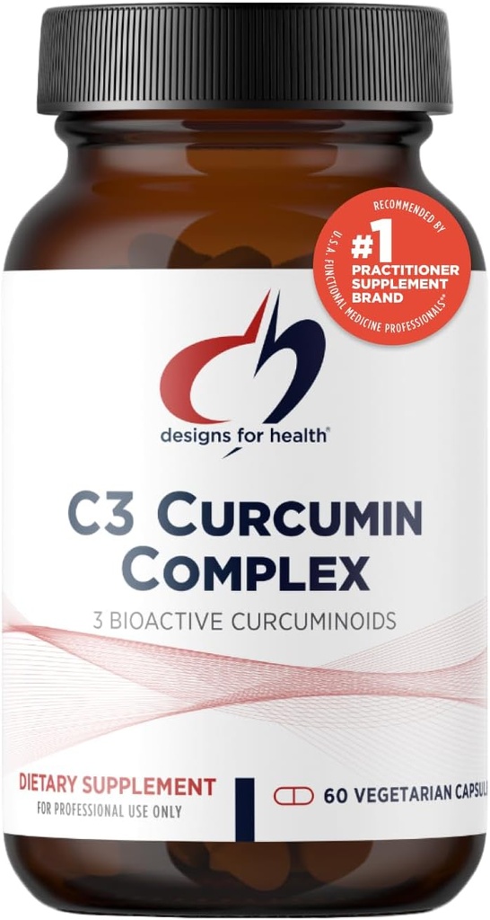 Diseños para Salud Complejo de Curcumina C3 - Suplemento Turmérico Curcuminoide Altamente Biodisponible, 400 mg con 3 Curcuminoides Bioactivos - No GMO, libre de gluten + Vegetariano (60 cápsulas)