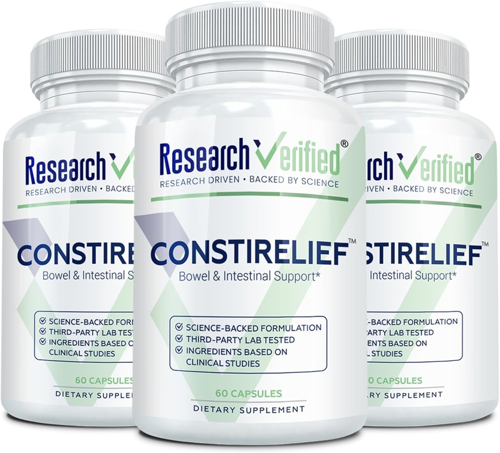 Research Verified ConstiRelief - El mejor suplemento para el alivio del estreñimiento en el mercado - con L. Acidophilus para la salud y prevención a largo plazo. 100% de garantía de devolución! (Pack of 3)