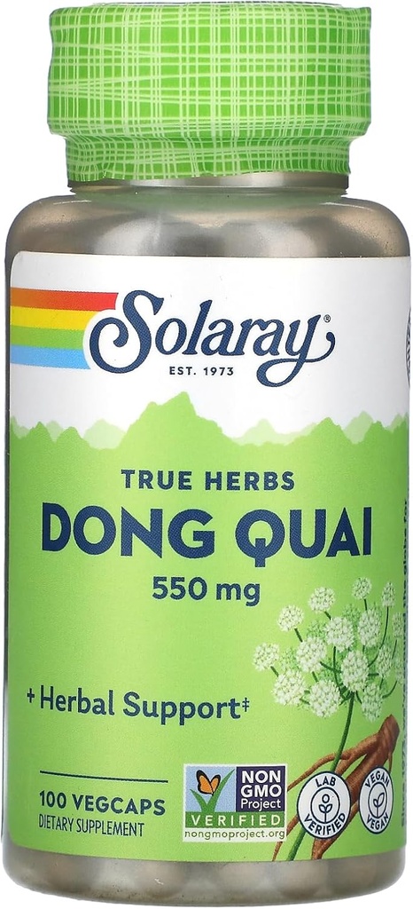 SOLARAY Dong Quai Root 550mg  Saludable Menstrual &amp; Menopausal Support ← Womens Health Supplement ← Whole Root ← Non-GMO, Vegan &amp; Lab Verified  100ct