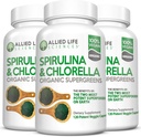 Vida Aliada Espirulina y Clorella ANTE Clorofila orgánica pólvora verde pólvora de proteínas cápsulas Superalimentación  durable Apoyo Natural Inmune (3 Bottle Pack)