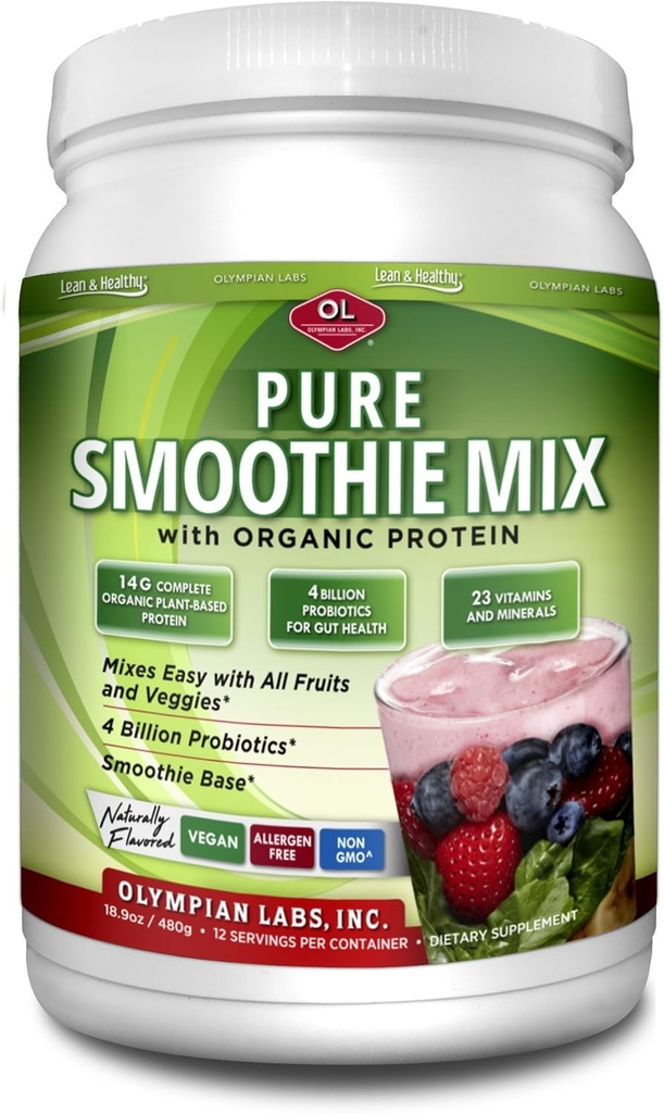 Laboratorios Olímpicos Pure Smoothie Mix, Pea Protein Powder Plus Probióticos, Vitaminas, Minerales, CLA, " Flax Seed.