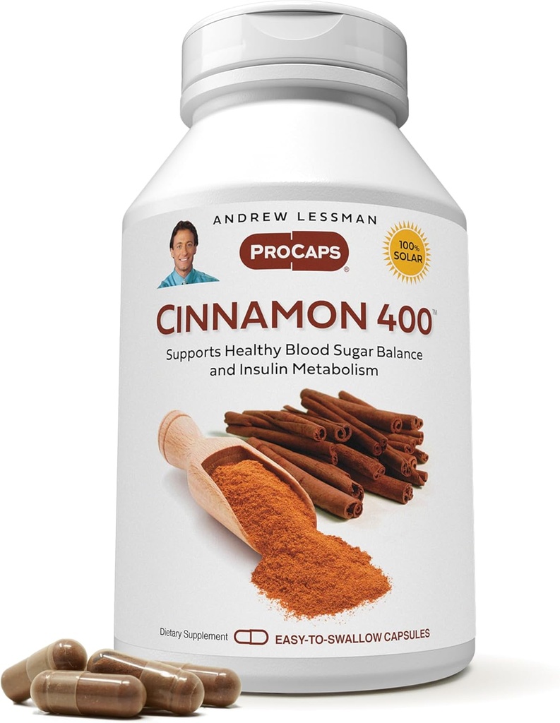 ANDREW LESSMAN Cinnamon 400mg - 30 cápsulas - High Potency, Standardized Extract. Sin aditivos. Cápsulas pequeñas fáciles de absorber