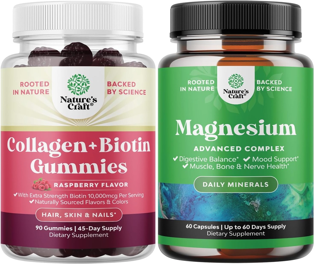 Empleado de piel de pelo y uñas Gummies para las mujeres - Extra Strength Biotin y Collagen Gummies para las uñas de pelo de las mujeres Apoyo y Alta Absorción Magnesio Suplemento Complejo para Stomach &amp; Digestión