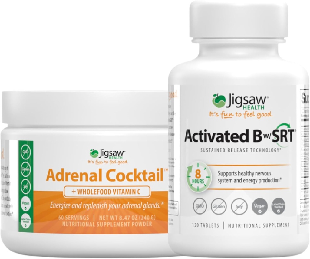 Jigsaw Health Bundle ¦ Adrenal Cocktail, 60 Servings (Jar), y Activado B w / SRT, 120 Tablets